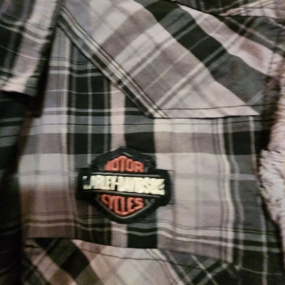 Harley-Davidson Plaid Sleeveless Shirt Snap Front Mens Large - Picture 3 of 5